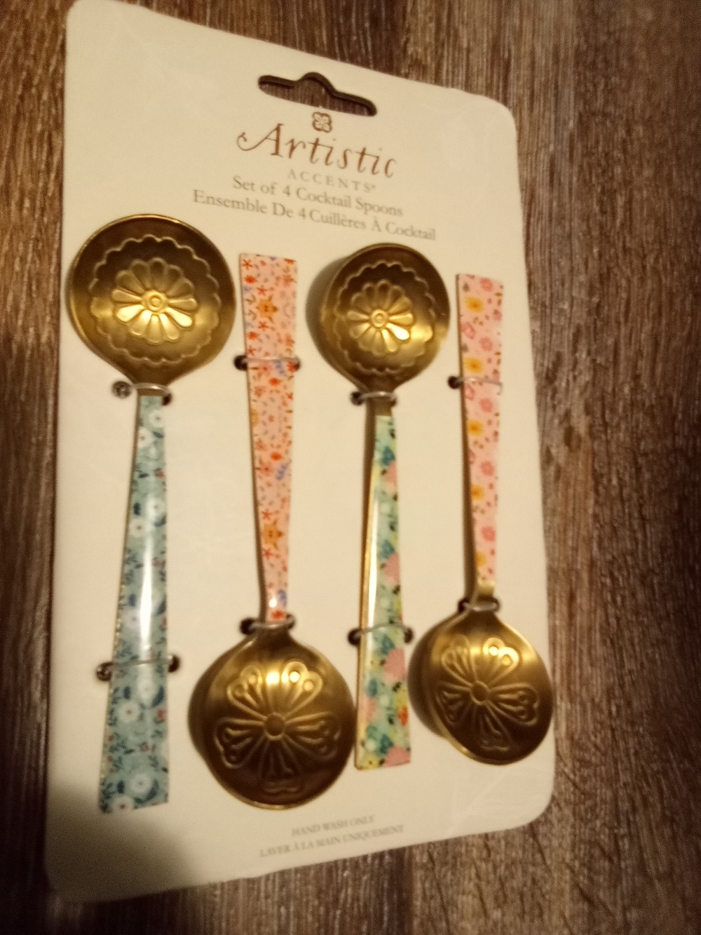 Floral Pattern Gold Cocktail Spoons - Set of 4